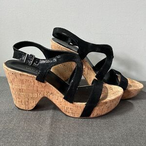 Van Eli Black Snake Shiny Platform Cork Sandals 10N
